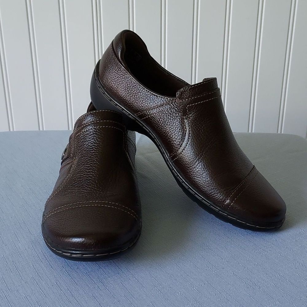 Clarks Women's 6.5 Comfort‎ Cora Poppy Slip On Shoe Loafer Dark Brown Tumbled